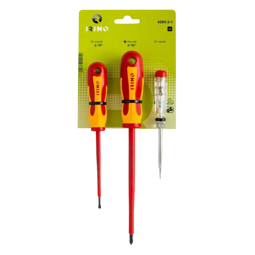 Juego destornilladores dieléctricos con tester 3 piezas Irimo