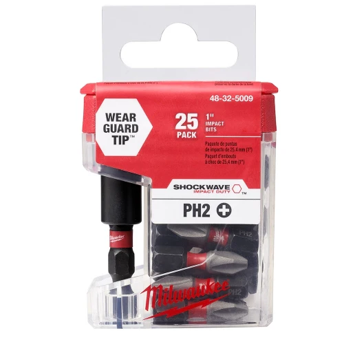 Juego de 25 puntas Phillips + adaptador de impacto Milwaukee PH2 X 25MM