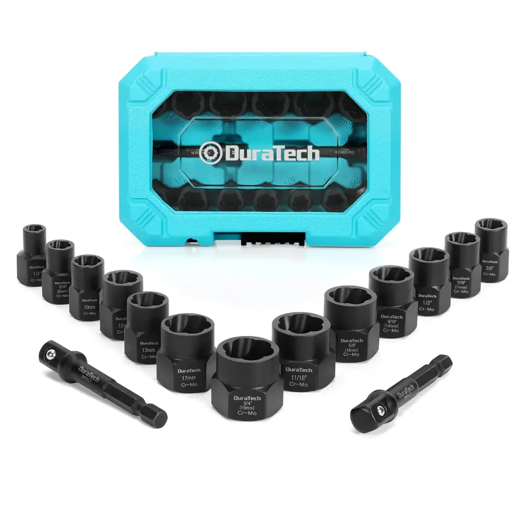 Set de 15 piezas de dados extractores de alto impacto Duratech 