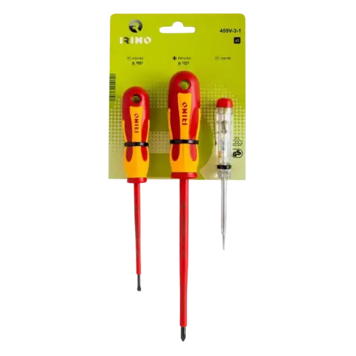 [459V-3-1] Juego destornilladores dieléctricos con tester 3 piezas Irimo