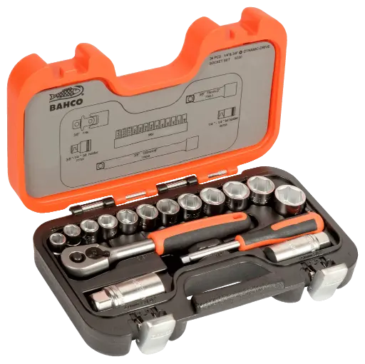 [S330] Juego de dados de 3/8" con puntas de 1/4" 34 piezas Bahco