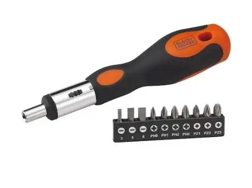 [BDHT68127] Juego de destornillador de chicharra 10 puntas intercambiables   Black Decker