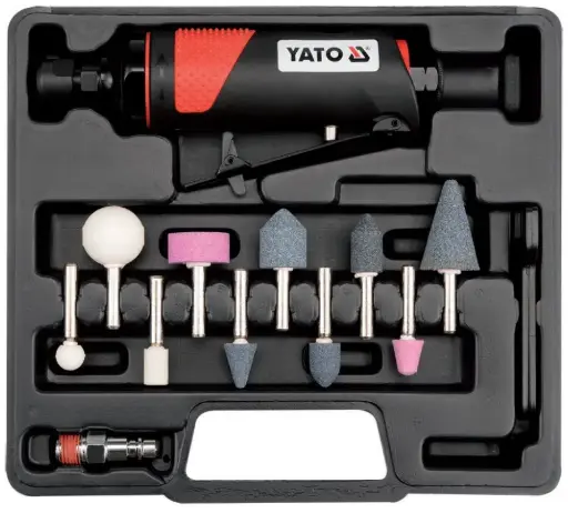 [YT-0964] Maleta de Esmeril neumático recto con kit de piedras Yato